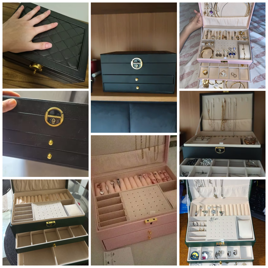 Large Capacity Multifunctional Ring Bracelet Necklace Jewelry Organizer Antioxidant Three Layers Jewelry Case Product Description Image